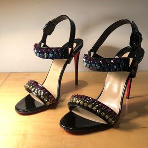 Black Sova Broda Jeweled Patent Leather Sandals